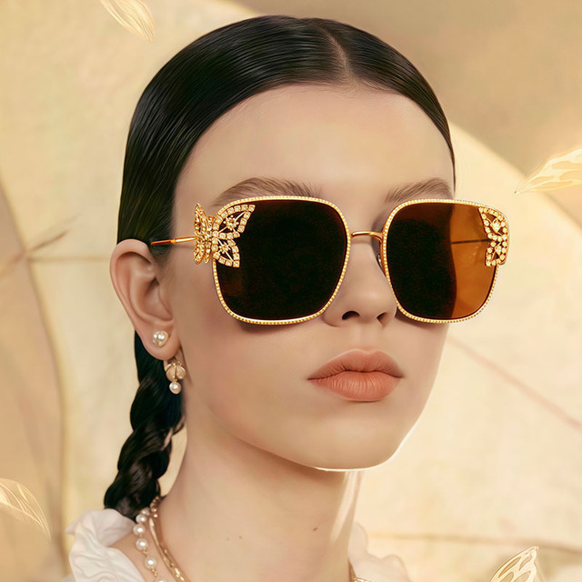 6647 Hot Fashion Women Metal Square Oversized Butterfly Rhinestone Sunglasses