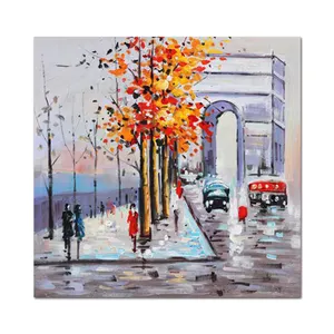 European architecture street scene knife painting Abstract home wall decoration thick oil paint architectural oil painting