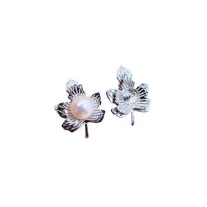 Accesorios de Plata S925 para DIY, Bandeja Vacía para Perlas con Cuentas Redondas de 5-6mm y Hoja de Arce para Hacer Pendientes de Moda-20980 - Product Image 5