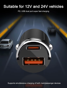 ที่ชาร์จไฟในรถขนาดเล็ก100W มีแหวนดึงสำหรับ <span class=keywords><strong>iPhone</strong></span> QC3.0 <span class=keywords><strong>MINI</strong></span> PD <span class=keywords><strong>USB</strong></span> Type C ที่ชาร์จโทรศัพท์ในรถยนต์ - Product Image 2