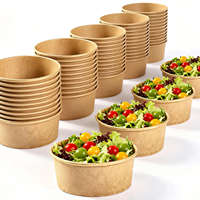Bol à salade en papier kraft avec couvercle en papier 500ml 750ml 950ml Compostable pour le petit-déjeuner, la boulangerie, la restauration rapide, impression OEM