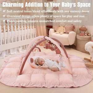 Tapis d'éveil et de jeu pour bébé 5 en 1 en peluche rose, tapis de jeu pour le temps sur le ventre avec oreiller, 6 jouets sensoriels pour nouveau-nés et tout-petits - Product Image 5