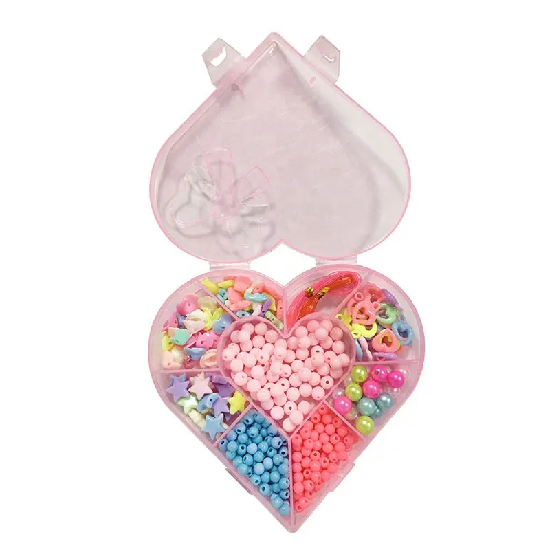 Set manik-manik plastik kotak bentuk hati baru manik-manik huruf alfabet warna-warni Kit Swakarya pembuatan perhiasan manik-manik campuran