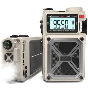 Portable Disaster Kit Emergency Weather Hand Crank Solar 4000mAh Rechargeable Speaker Portable AM/FM/SW/WB Radio