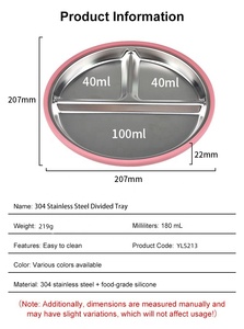 Vaisselle pour enfants très vendue, 3 compartiments, bol en acier 304 avec ventouse en silicone, antichoc, incassable, facile à nettoyer - Product Image 2