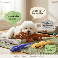 Jouet pour chien en peluche recyclée en forme de lézard, super doux, durable, couineur, interactif, pour chiot, à mâcher, écologique, intérieur/extérieur, usine OEM ODM