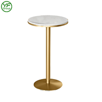 Table haute de bar avec plateau rond en marbre multicolores personnalisable et base en métal