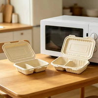 Emballages alimentaires biodégradables en fibre de coque de riz pour restaurants de restauration rapide, boîtes à clapet jetables sans BPA, compatibles micro-ondes, 800 ml