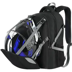 Logo Custom Men Portable Water Resistant Motorcycle Helmet Backpack Outdoor Breathable Black Riding Laptop Bag Pack