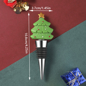 Bouchon de bouteille de vin en forme de sapin de Noël, 10,8 cm, en résine, pour la décoration des fêtes - Product Image 1