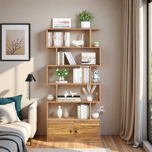 Libreria a 6 <span class=keywords><strong>Ripiani</strong></span> in Legno a Forma di S con Armadietto, Scaffale Alto Autoportante, Divisorio <span class=keywords><strong>per</strong></span> Soggiorno e Ufficio - Product Image 6