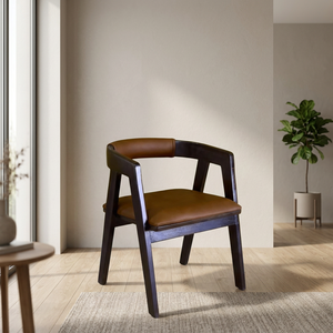 Modern Solid Wood <b>Frame</b> PU Leather Upholstered Dining Chair with Armrest Curved Back Comfortable Seat for Apartment Home - Product Image 3