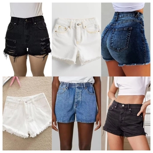 Cheap Price Women's Denim Shorts Distressed Washed Blue Black Solid Color Casual Summer Skinny Fit Frayed Hem <b>Jeans</b> Shorts - Product Image 4