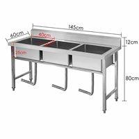 Évier de cuisine professionnel en acier inoxydable à trois bacs, autoportant, robuste, neuf, avec moteur PLC, pour usage en restaurant
