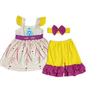 Conjunto de 2 Piezas para Niñas, Diseño de Princesa, Tela de Seda Láctea, Vestido con Tirantes y Pantalones Cortos con Volantes, OEM ODM - Product Image 3