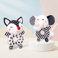 Jouet en peluche douce pour nouveau-né, clochettes à main, jouets pour bébé avec clochettes sonores, motifs renard et éléphant noir et blanc