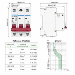 Interruttore Magnetotermico EPEPRO 3P AC MCB 63A 230V per Guida DIN da 35MM, Interruttore di Disconnessione C63 4.5KA/6KA per Quadri di Distribuzione in Rame, Solare Fotovoltaico - Product Image 2