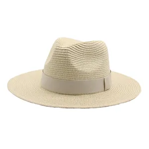 男士缎带巴拿马草帽宽边批发素色夏季沙滩帽钓鱼纸软呢帽