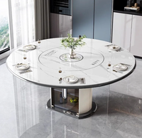 Table à manger transformable en marbre avec pieds en acier carbone et plaque chauffante pour hôtel, villa, maison et restaurant