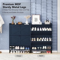 Armoire à chaussures d'entrée vintage de style australien avec porte-chaussures anti-poussière de grande capacité Bleu