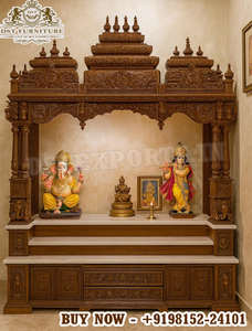 Mandir traditionnel indien en bois de teck de style Haveli du sud de l'Inde, mandir en bois de teck pour la prière, artisanat de designer, mandir pour la prière fabriqué aux États-Unis - Product Image 2