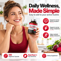 Capsules d'extrait de betterave personnalisées OEM contenant des nitrates, 180 capsules végétariennes, complément alimentaire à base de plantes