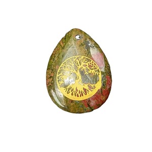 Pendentif Arbre de Vie <span class=keywords><strong>Kabbalah</strong></span> sculpté en forme de goutte d'eau, collier semi-fini en pierres précieuses - Product Image 2