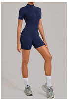 Combinaison de yoga une pièce à manches courtes et demi-zip pour femme, effet push-up, pour entraînement et gym, avec logo personnalisé