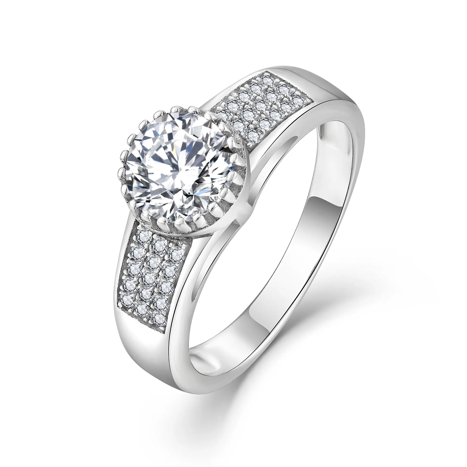 Anelli in argento di fidanzamento con gioielli da sposa da donna anelli in argento Sterling 925 rotondi con dita bianche CZ per gioielli da donna