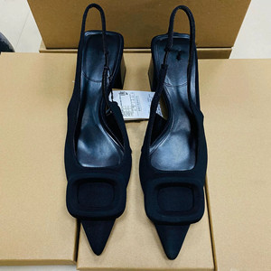 Women's Pointed-toe <b>Block</b>-heel Slip-on High Heels Sandals with Rhinestone Square Buckle and Ankle Strap Mules - Product Image 2