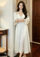 Robe de nuit sexy de style français, ensemble deux pièces pour femmes, longueur mi-mollet, nouvelle arrivée printemps/été, satin polyester terylène