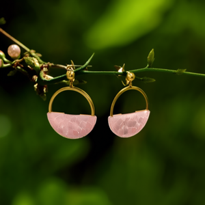 Fashion Drop <b>Earrings</b> 316L Stainless Steel PVD Gold Plating Sustainable Resistant Pink Stone Inlay - Product Image 3