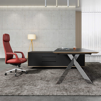 Bureau de direction moderne de luxe en panneaux de bois avec tiroir de rangement, taille/logo personnalisable, table d'ordinateur à usage commercial