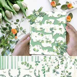 WW025 pola daun kayu putih hijau dua sisi DIY kerajinan kertas buku tempel latar belakang pembuatan kartu - Product Image 6
