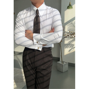 <span class=keywords><strong>Chemise</strong></span> <span class=keywords><strong>italienne</strong></span> de style gentleman à col long boutonné, poignets mousquetaires, coupe ajustée, infroissable, couleur unie, pour affaires - Product Image 1