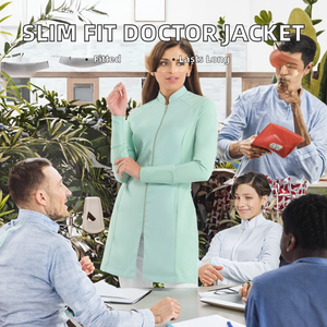 เสื้อกาวน์แพทย์หญิง ผ้าฝ้ายผสมโพลีเอสเตอร์ ซิป แขนยาว ทรงเข้ารูป สีขาว - Product Image 2