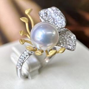 Bague en argent pur S925 à la mode printemps-été avec perle naturelle 10-9MM ronde sans défaut Produit unique et nouveau - Product Image 2