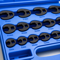 Jeu de clés à écrous évasées Crowfoot 15 pièces 8mm-24mm, clé à cliquet en forme de C à extrémité ouverte pour le retrait des écrous de conduites de frein et de carburant, outils de réparation automobile