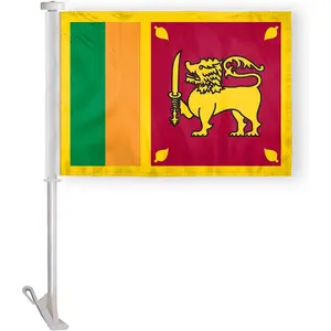 Wholesale Sri Lanka Car Flag Premium 12x18 inch Digital Printed Polyester Double Stitched with Plastic Unbreakable Pole