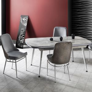 Mesa de Comedor de Lujo Rosse Marmaris con Tapa de Mármol, Ovalada, Extensible, Patas de Acero Inoxidable, Diseño Europeo Moderno, para 6 Personas, Turquía - Product Image 1