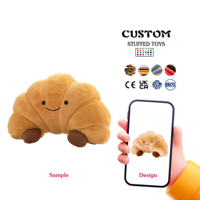 Oreiller en peluche personnalisé OEM CE, vente chaude, logo personnalisé, croissant alimentaire, jouet anti-stress sur mesure de haute qualité