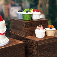 Présentoirs à gâteaux carrés en bois brun antique, finition huilée, pour mariage/anniversaire/Noël