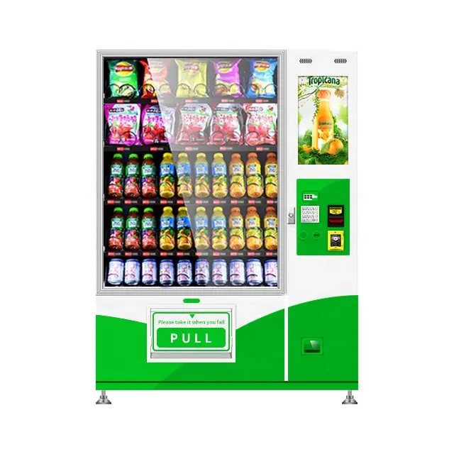 차가운 음료 용 냉장고가있는 콤보 자판기 두 개의 캐비닛이있는 하나의 제어 보드