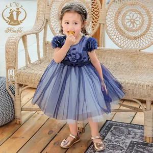 ฤดูร้อน Navy Tulle เสื้อผ้าเด็กทารกเด็กวัยหัดเดินชุดแต่งงานชุดเด็กประกวดพรหมยาวTutus 2-6 Y