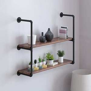 दीवार फ्लोटिंग शेल्फ विंटेज लकड़ी धातु देहाती फार्महाघर भंडारण लोहे के लिए भंडारण लोहे पाइप रैक - Product Image 2