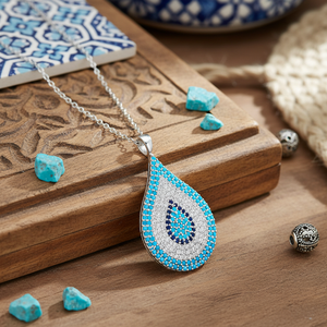 Collier à breloques en forme de poire en pierre Turquoise, pendentif oeil turc, fait à la main, vente en gros, bijoux en argent Sterling 925 - Product Image 3