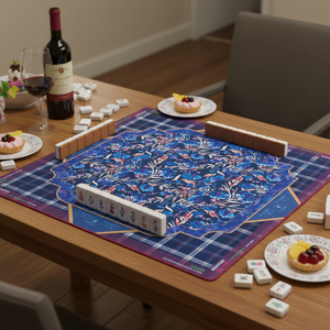 SUPER GAME Tapis de Mahjong Américain Pliable de Luxe |   Tapis en néoprène antidérapant bleu marine à imprimé floral et à carreaux par <span class=keywords><strong>OM</strong></span> Mahjong - Product Image 6