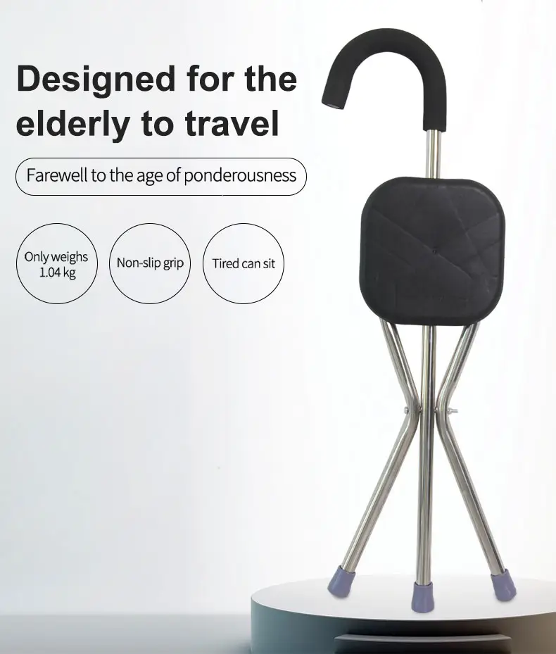 Canne de marche portable avec chaise de siège chaises de bâton pratiques canne pliante béquille pour les personnes âgées marchant