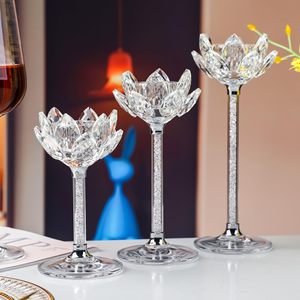 Customized Multi Size High Quality Crystal Silver Diamond Filled Transparent <strong>Lotus</strong> Glass <strong>Candle</strong> <strong>Holder</strong> - Product Image 4