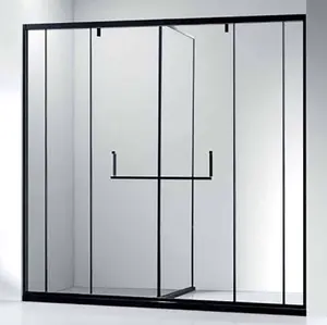 Fornitore cinese moderno schermo doccia in acciaio inox scorrevole doccia porte in vetro con cornice nera